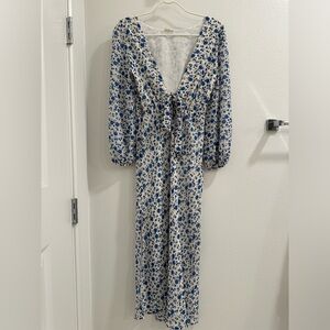 Bitter Sweet floral print  midi dress with low neck and tie